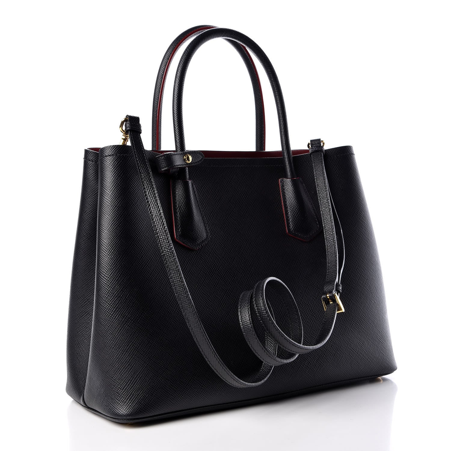 Prada Saffiano Cuir Medium Double Bag Black Fuoco 3 of 11