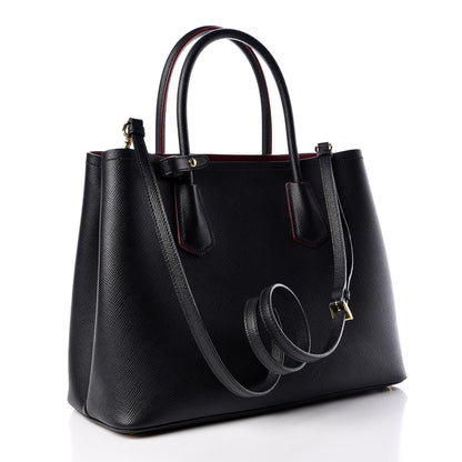 Prada Saffiano Cuir Medium Double Bag Black Fuoco 3 of 11