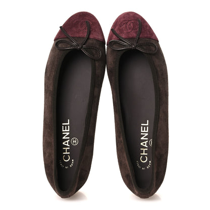 Chanel Suede Calfskin Cap Toe CC Ballerina Flats 36.5 Dark Brown Burgundy 2 of 11