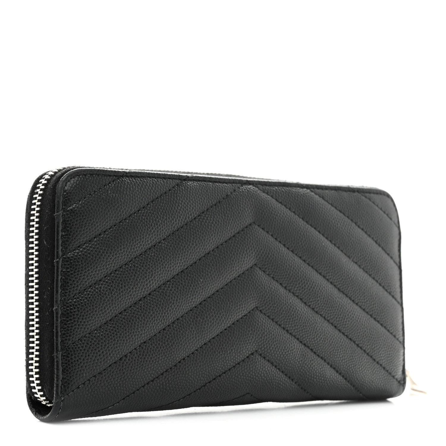 Saint Laurent Grain De Poudre Matelasse Chevron Monogram Zip Around Wallet Black 3 of 9
