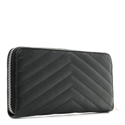 Saint Laurent Grain De Poudre Matelasse Chevron Monogram Zip Around Wallet Black 3 of 9
