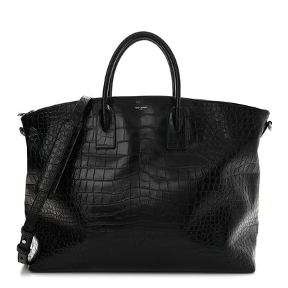 Saint Laurent Calfskin Crocodile Embossed Giant Bowling Bag Black 1 of 13