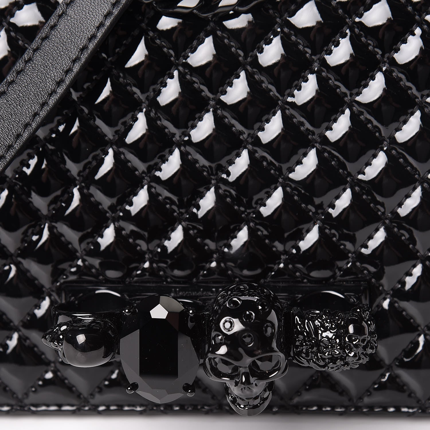 Alexander McQueen Patent Quilted Small Jeweled Knuckle Satchel Black 7 of 11