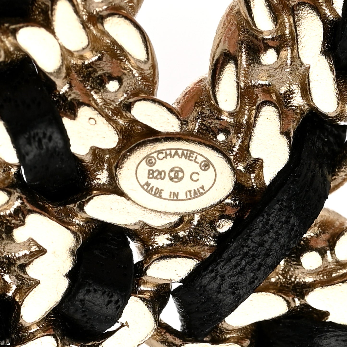Crystal Lambskin Chain CC Vintage Allure Stud Earrings Black Gold