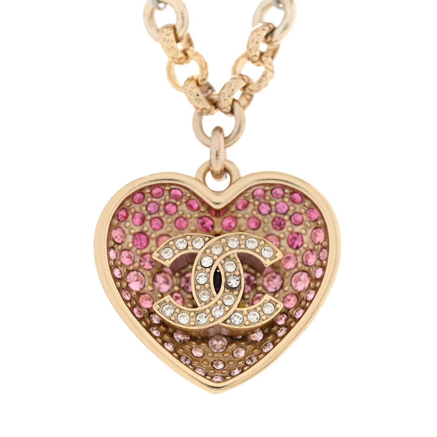 Resin Crystal Pearl Chain Heart CC Drop Necklace Pink White Gold