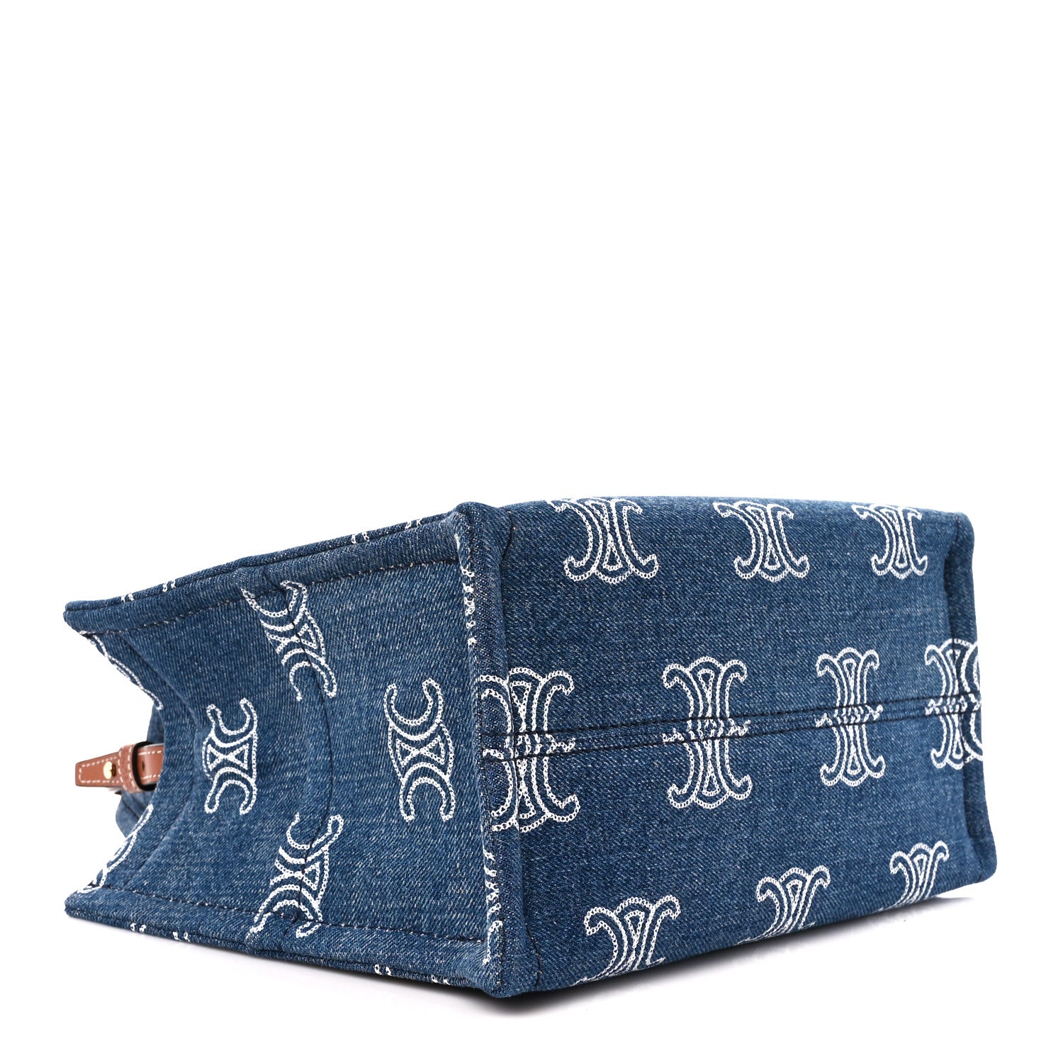 Celine Canvas Calfskin Triomphe Print Small Cabas Navy Tan 4 of 9