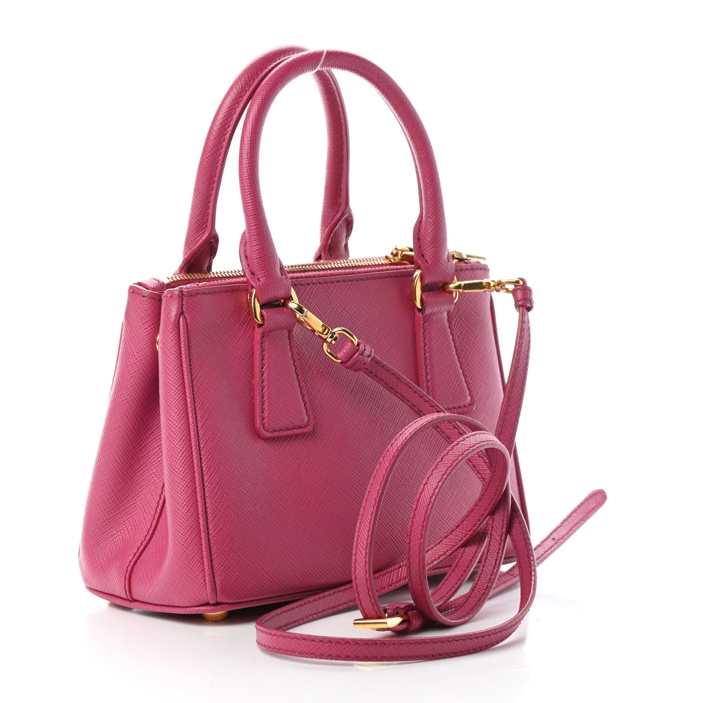 Saffiano Lux Micro Galleria Double Zip Tote Fuxia