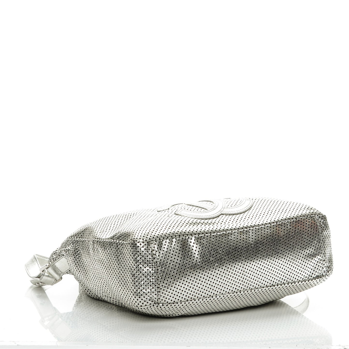 Metallic Glazed Calfskin Perforated Medium Rodeo Drive Tote Silver
