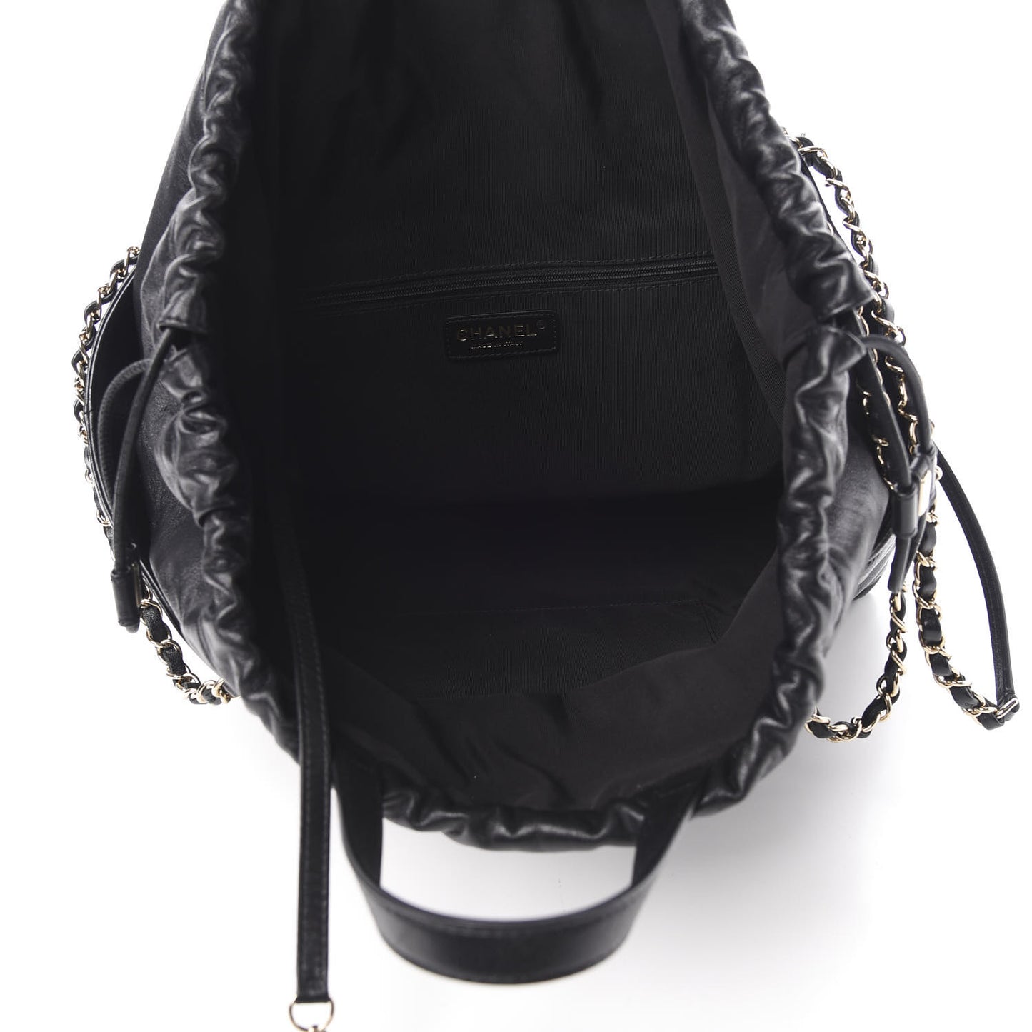 Lambskin Quilted Drawstring Shopping Bag Black
