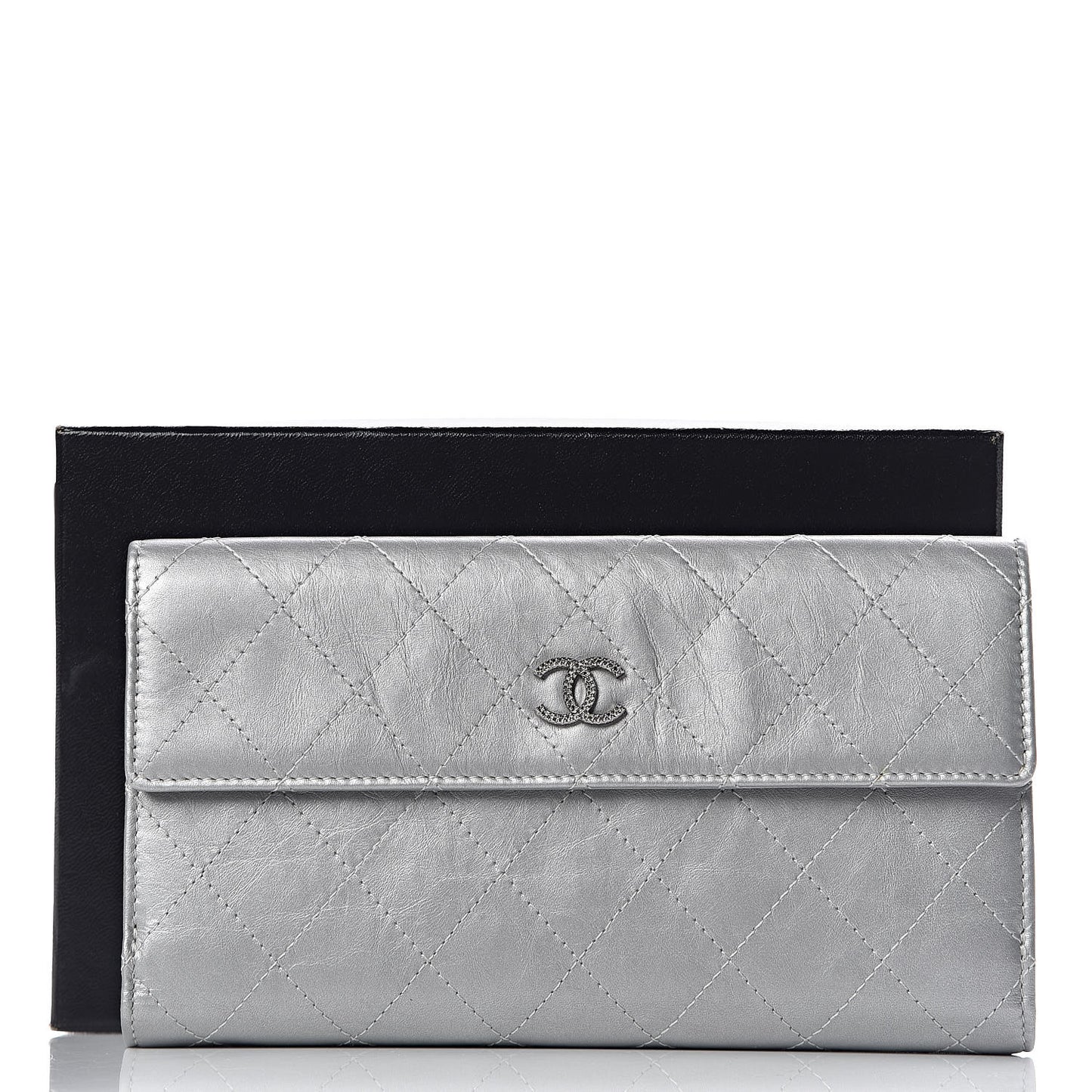 Aged Metallic Calfskin Large Palette Flap Wallet Silver