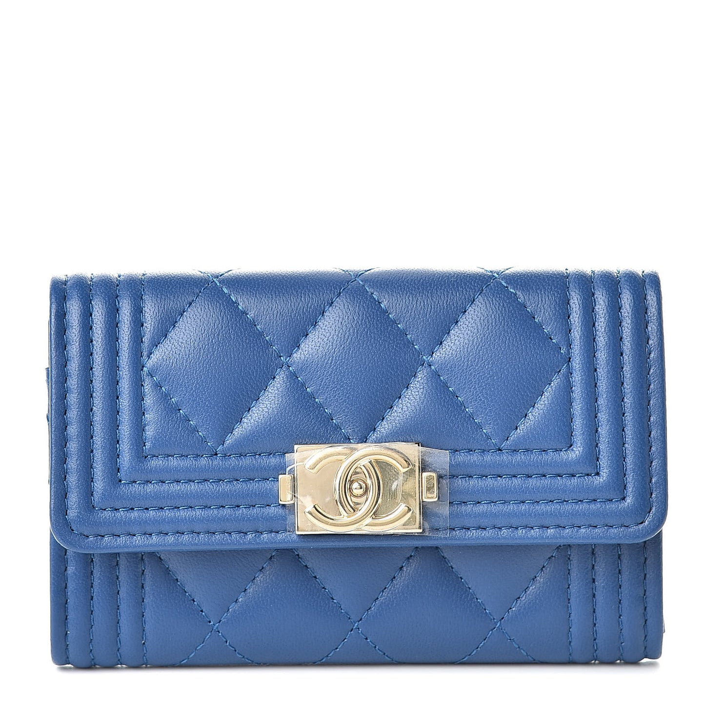 Lambskin Quilted Boy Card Holder Wallet Blue