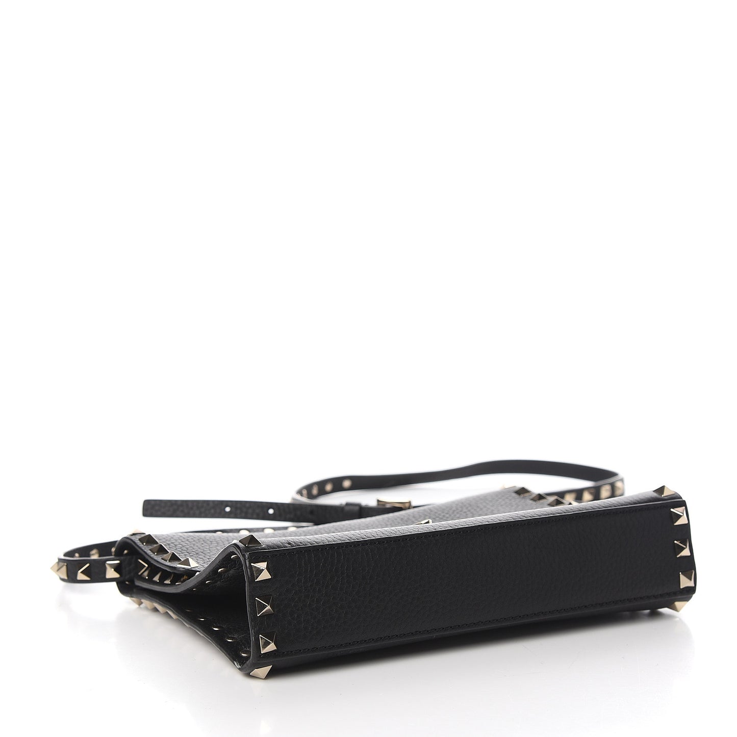 Pebbled Calfskin Medium Rockstud Flip Lock Crossbody Bag Black