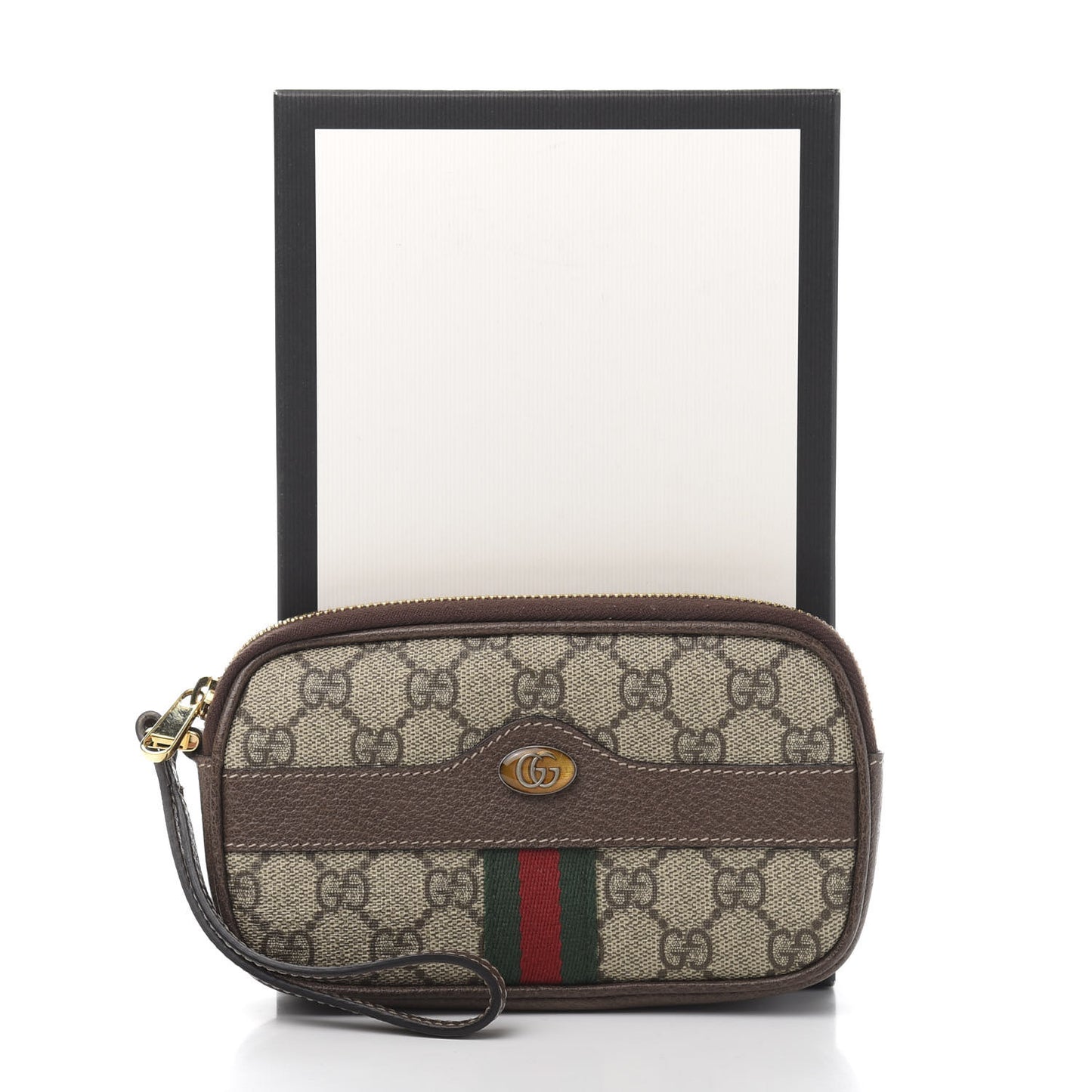 GG Supreme Monogram Ophidia Phone Case Wristlet Brown
