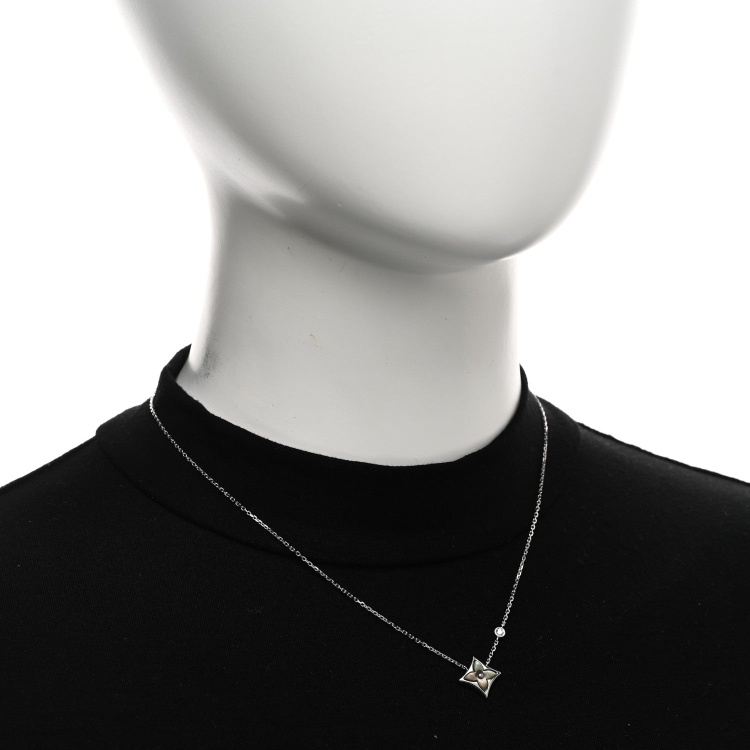 Louis Vuitton 18K White Gold Diamond Grey Mother of Pearl Color Blossom BB Star Pendant Necklace 2 of 6