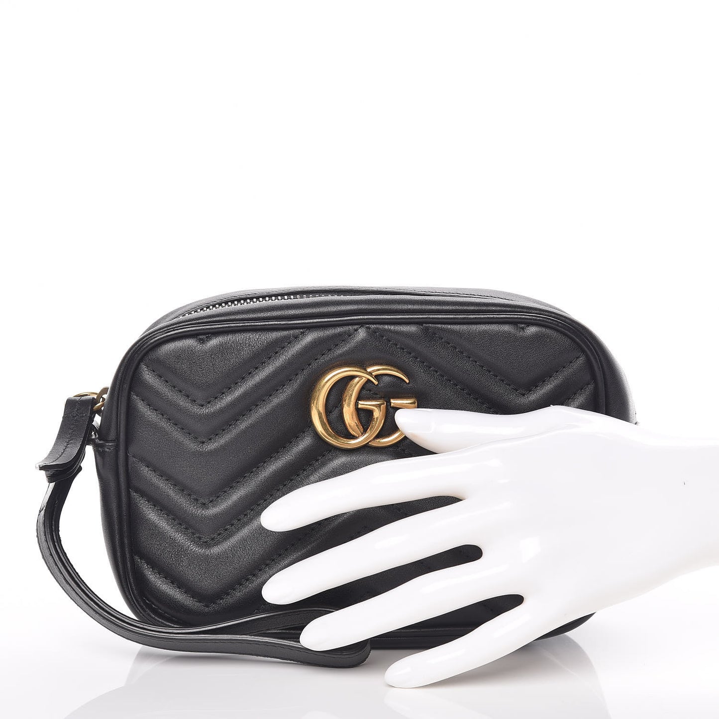 Calfskin Matelasse Mini GG Marmont Wrist Wallet Black