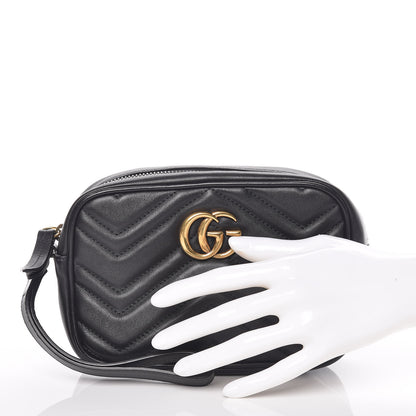 Gucci Calfskin Matelasse Mini GG Marmont Wrist Wallet Black 2 of 9