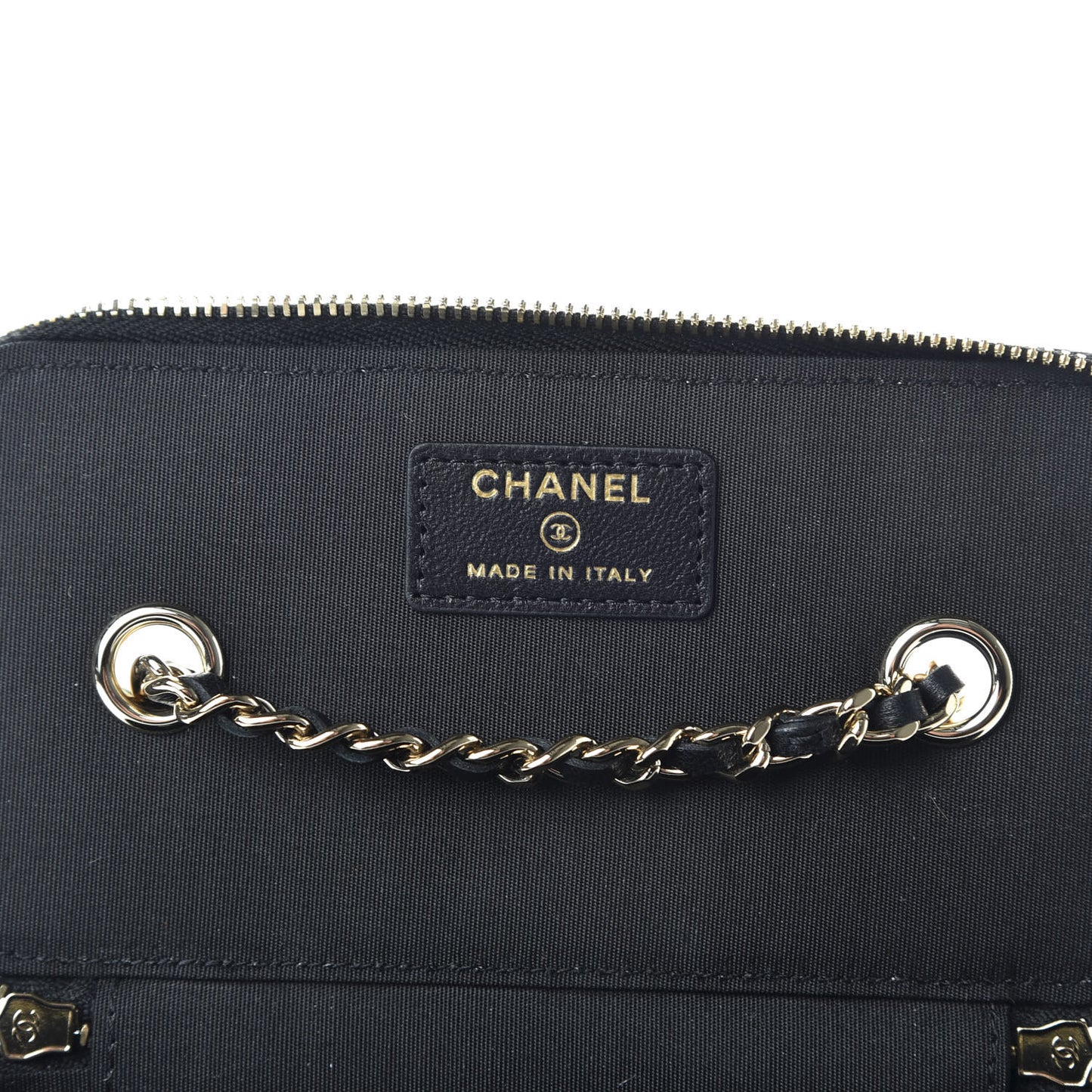 Raffia Jute Striped Small Vanity Case With Chain Black Beige