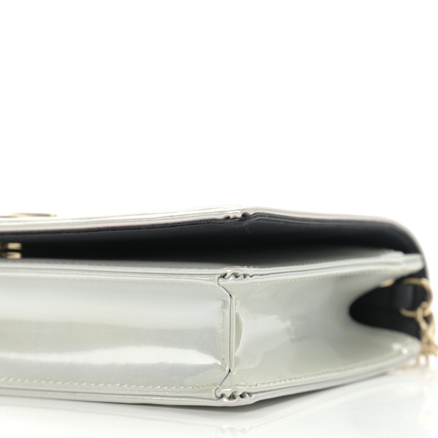 Christian Dior Patent Micro-Cannage Diorama Wallet on Chain Pouch White 11 of 13