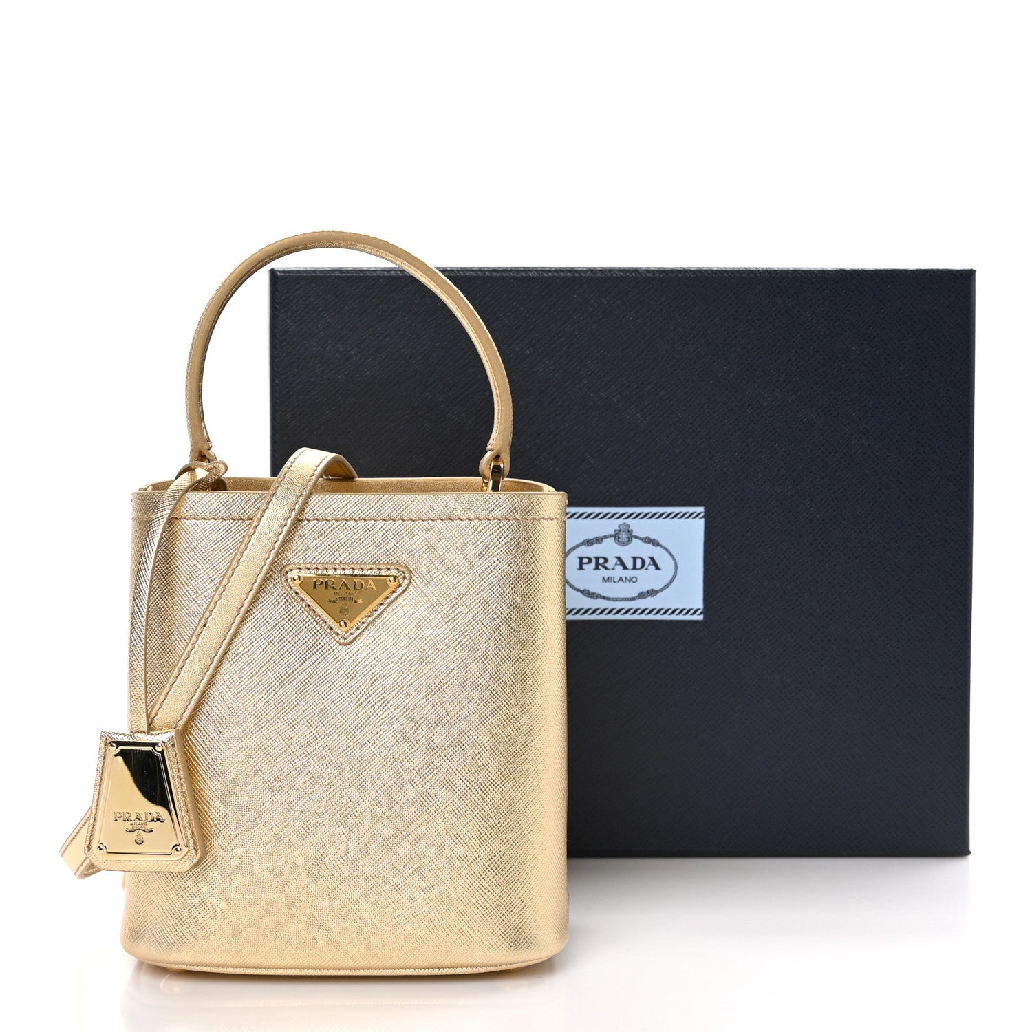 Prada Metallic Saffiano Small Panier Bucket Bag Platino 10 of 10