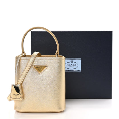 Prada Metallic Saffiano Small Panier Bucket Bag Platino 10 of 10