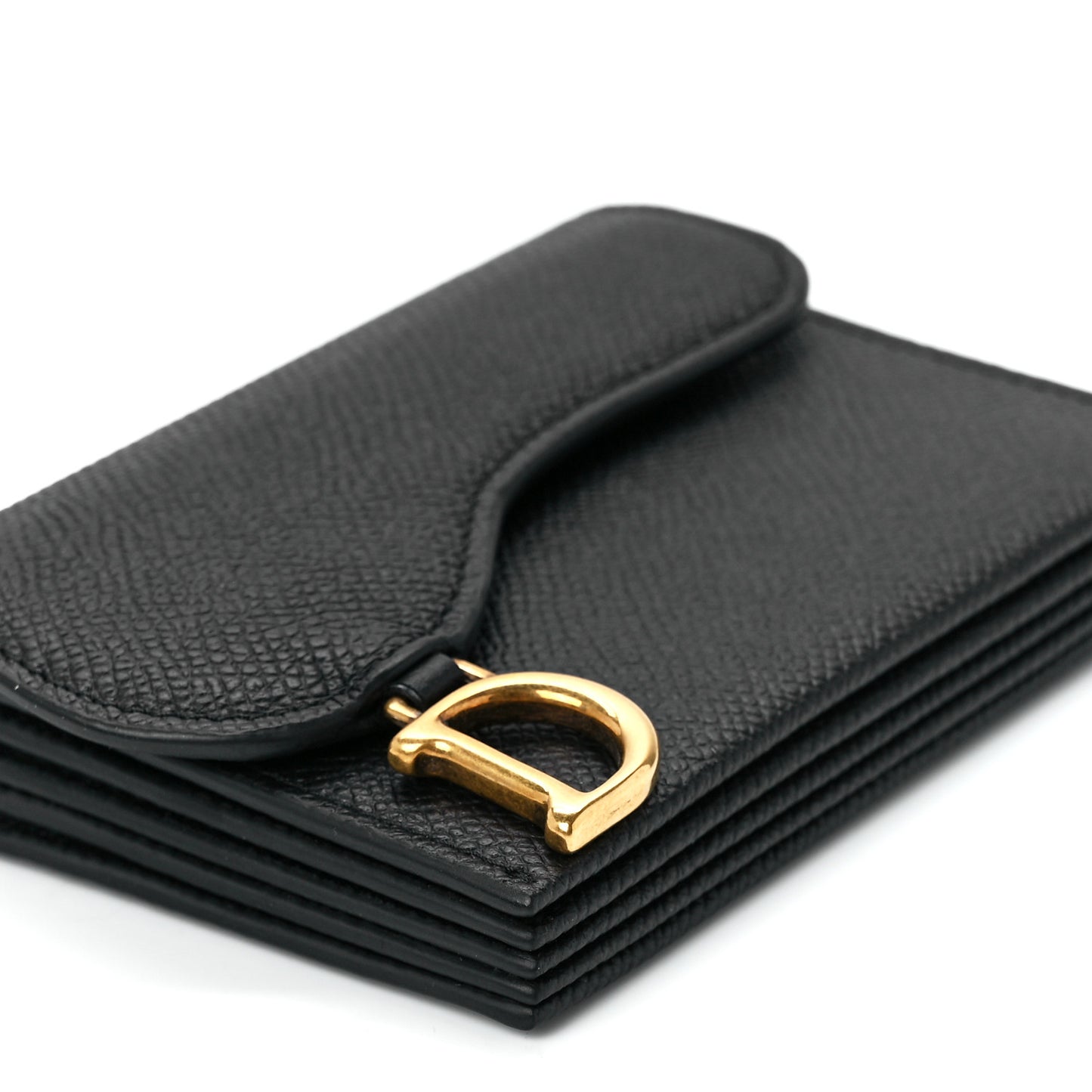 Grained Calfskin Saddle 5-Gusset Card Holder Black