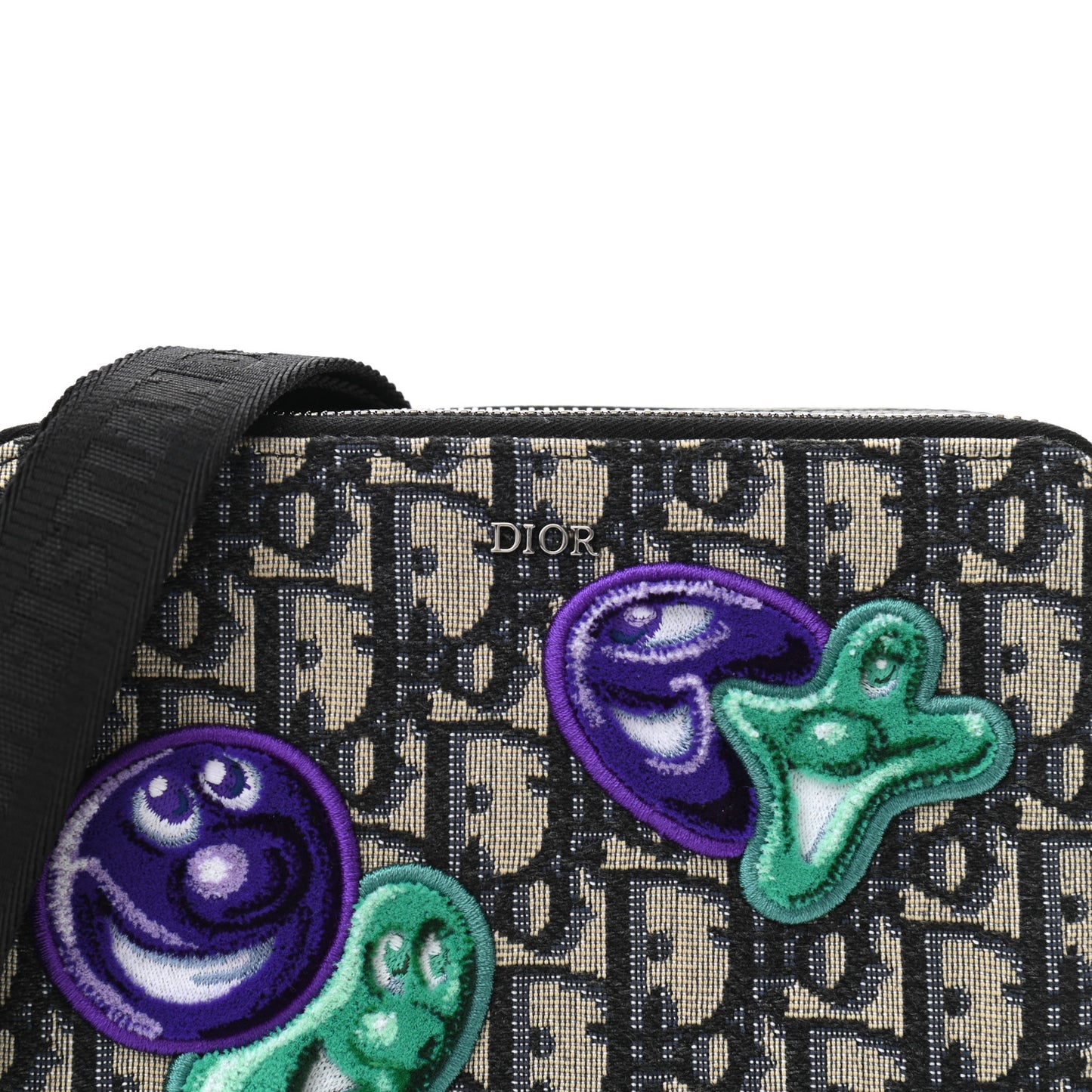 X KENNY SCHARF Oblique Canvas Embroidered Patches Crossbody Charcoal