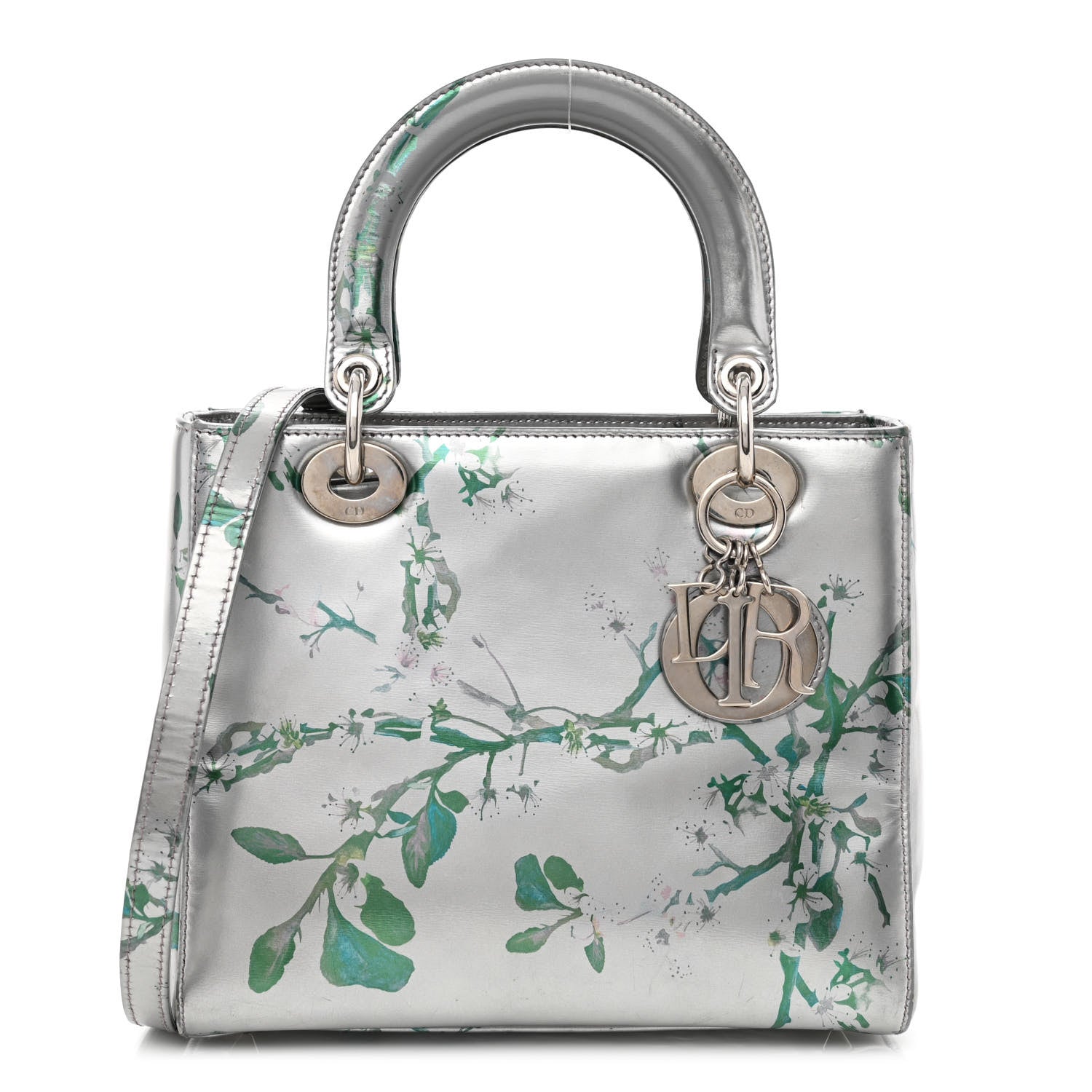 Christian Dior Metallic Patent Floral Printed Medium Lady Dior 1 of 15