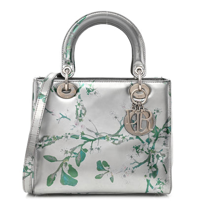 Christian Dior Metallic Patent Floral Printed Medium Lady Dior 1 of 15