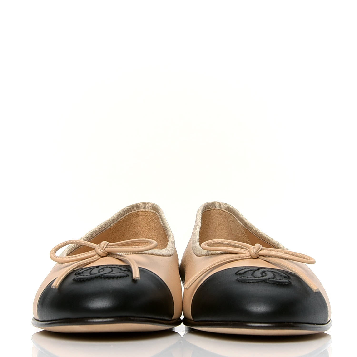 Chanel Lambskin Cap Toe CC Ballerina Flats 39.5 Beige Black 2 of 4