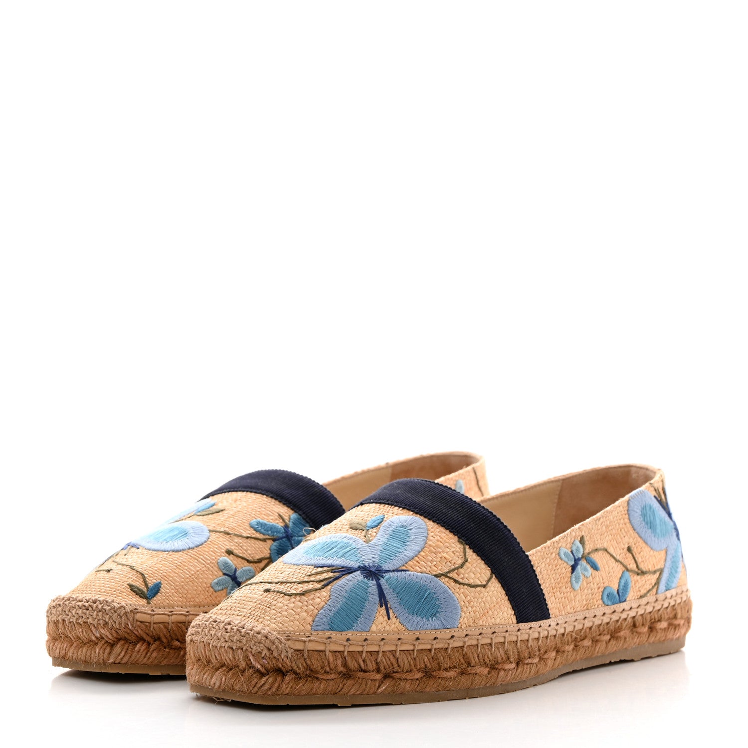 Jimmy Choo Raffia Floral Embroidered Dru Espadrilles 41 Natural Blue 3 of 8