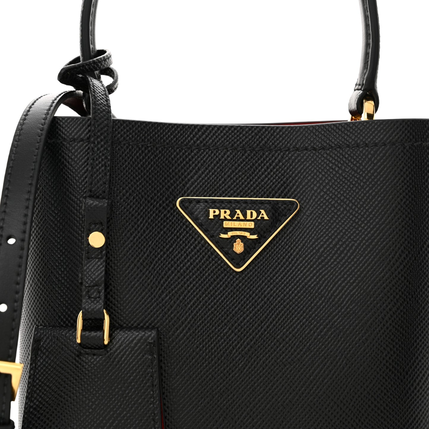 Saffiano Cuir Small Panier Bucket Bag Black Fuoco