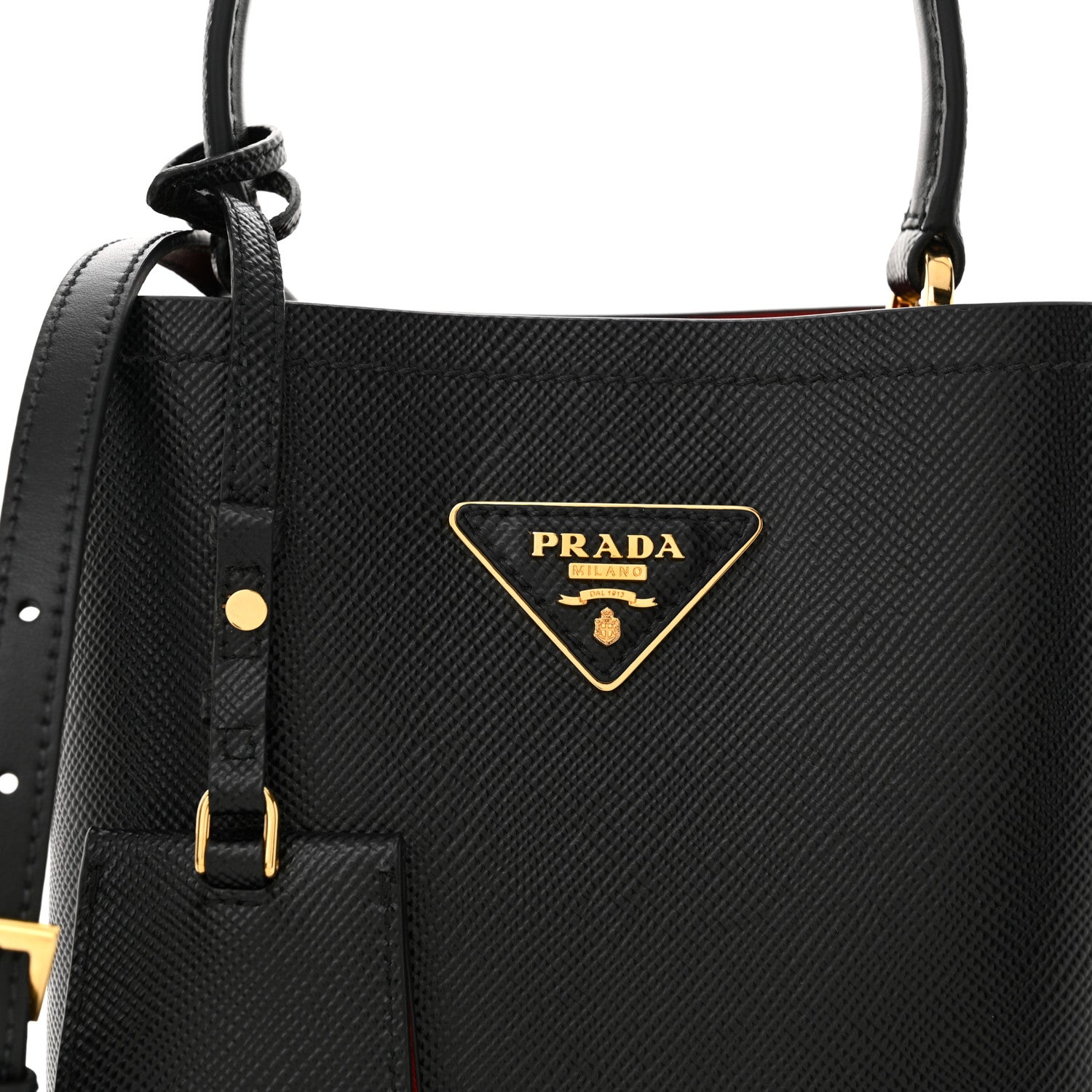 Prada Saffiano Cuir Small Panier Bucket Bag Black Fuoco 8 of 10