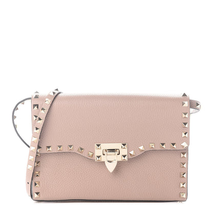 Valentino Garavani Pebbled Calfskin Medium Rockstud Flip Lock Crossbody Bag Poudre 1 of 8