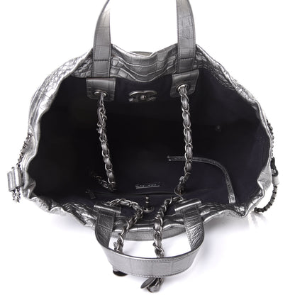 Chanel Calfskin Crocodile Embossed Large Shopping Tote Silver 4 of 11