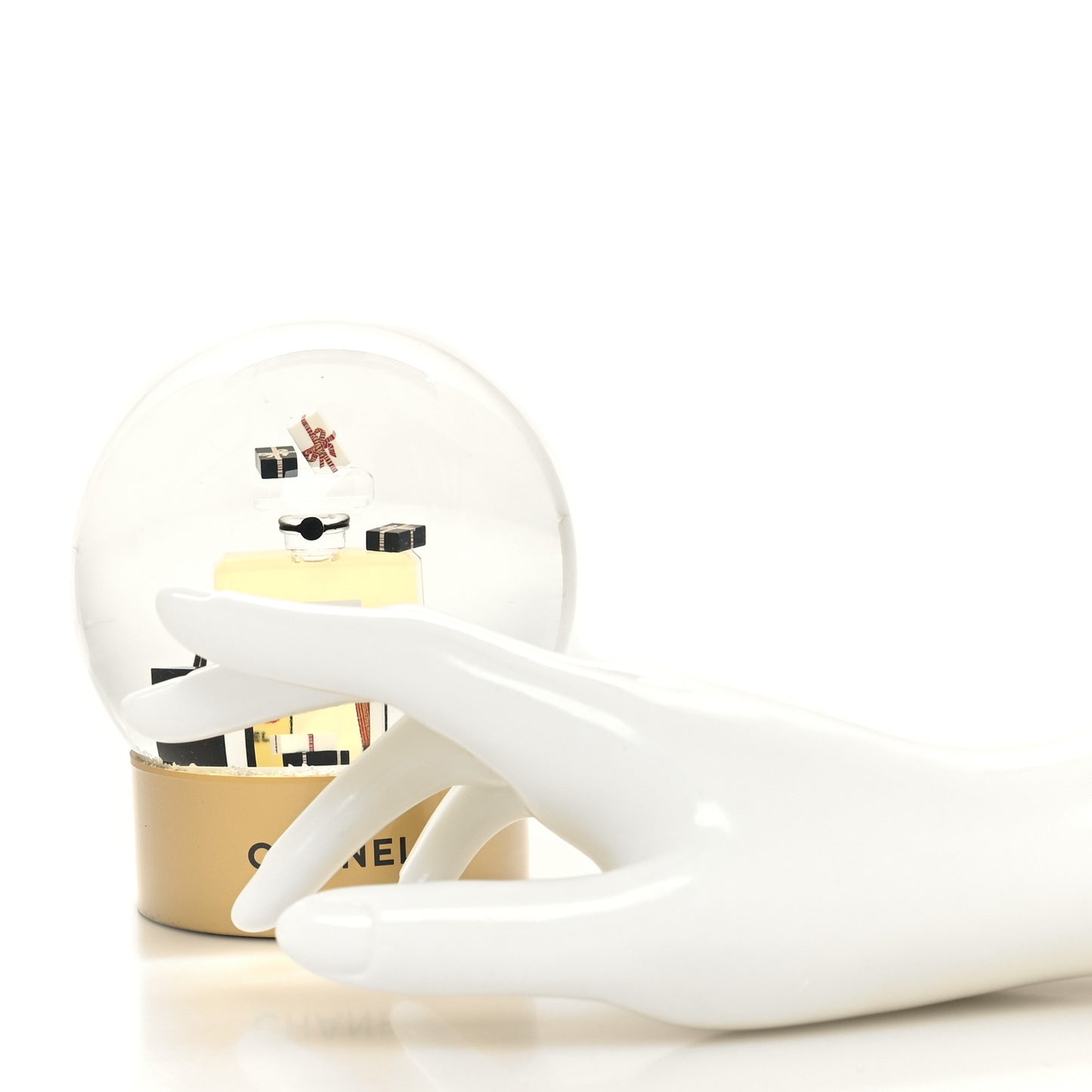 Glass N°5 Perfume Bottle Snow Globe Gold