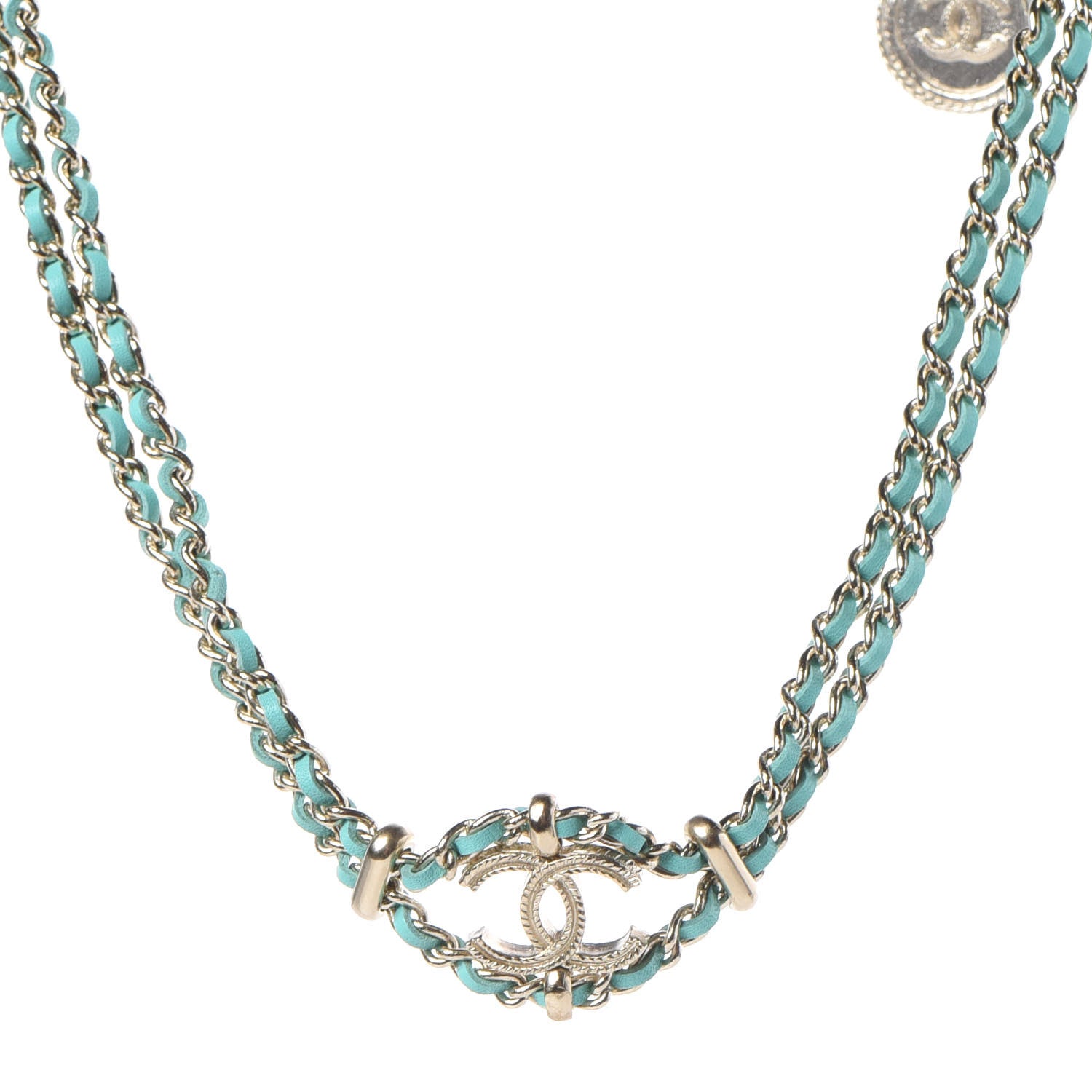 Chanel Metal Lambskin CC Chain Link Necklace Turquoise 1 of 7
