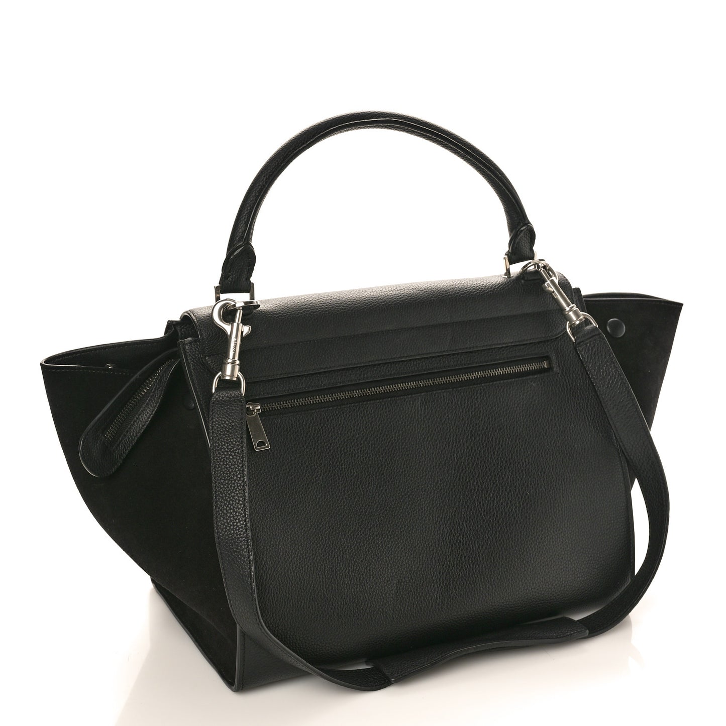 Drummed Calfskin Suede Medium Trapeze Black