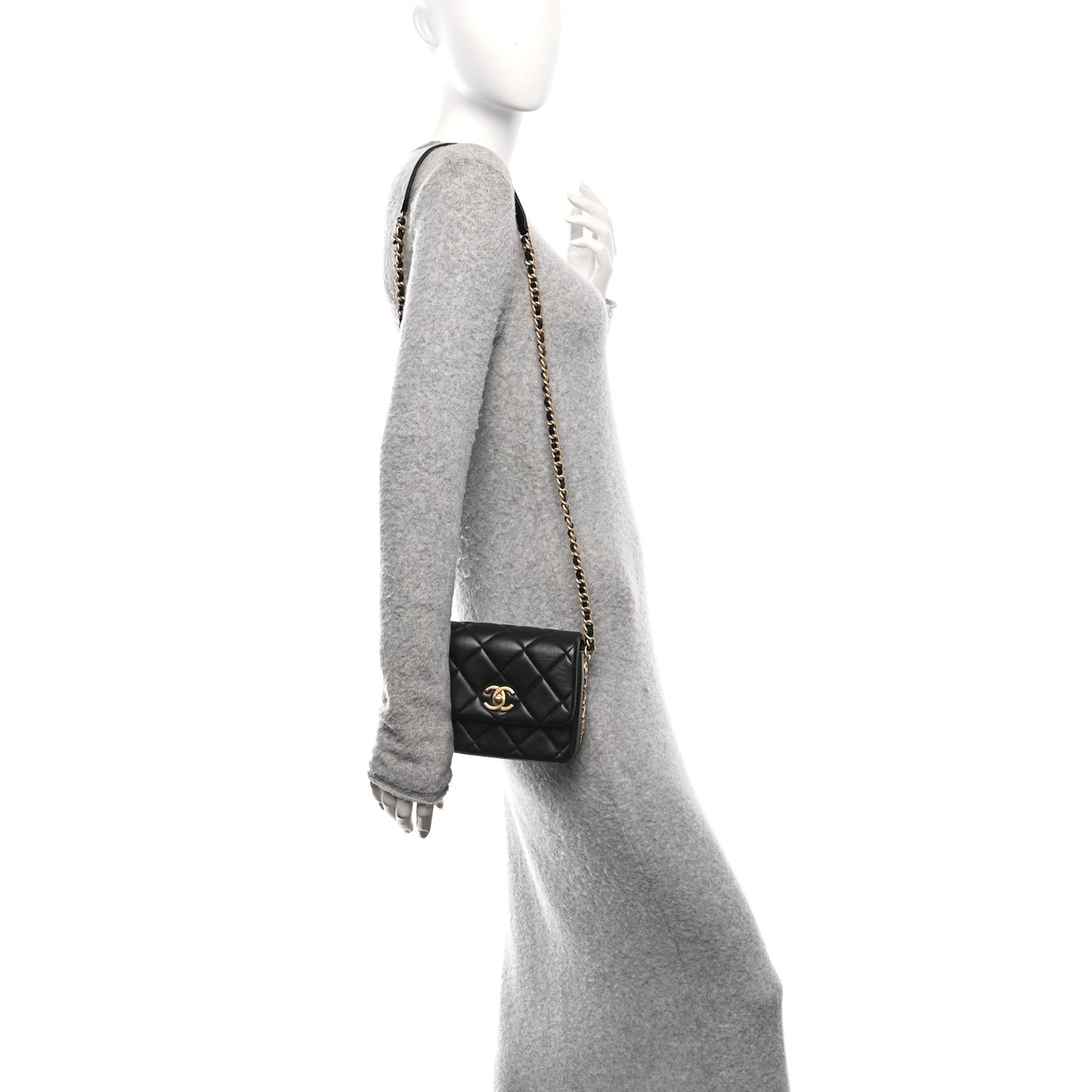 Lambskin Quilted Mini Side Note Flap Black