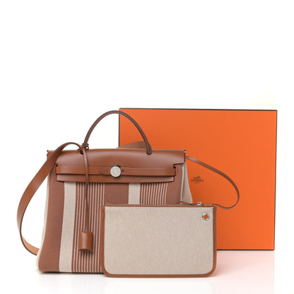Hermes Vache Hunter Toile H Vibration Herbag Zip Retourne 31 PM Fauve Ecru Beige 13 of 13