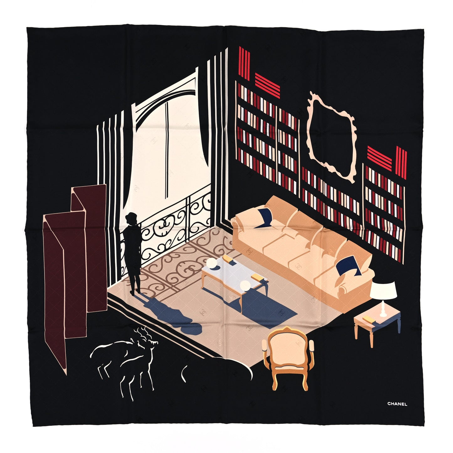 Silk Apartment Square Scarf Black Multicolor