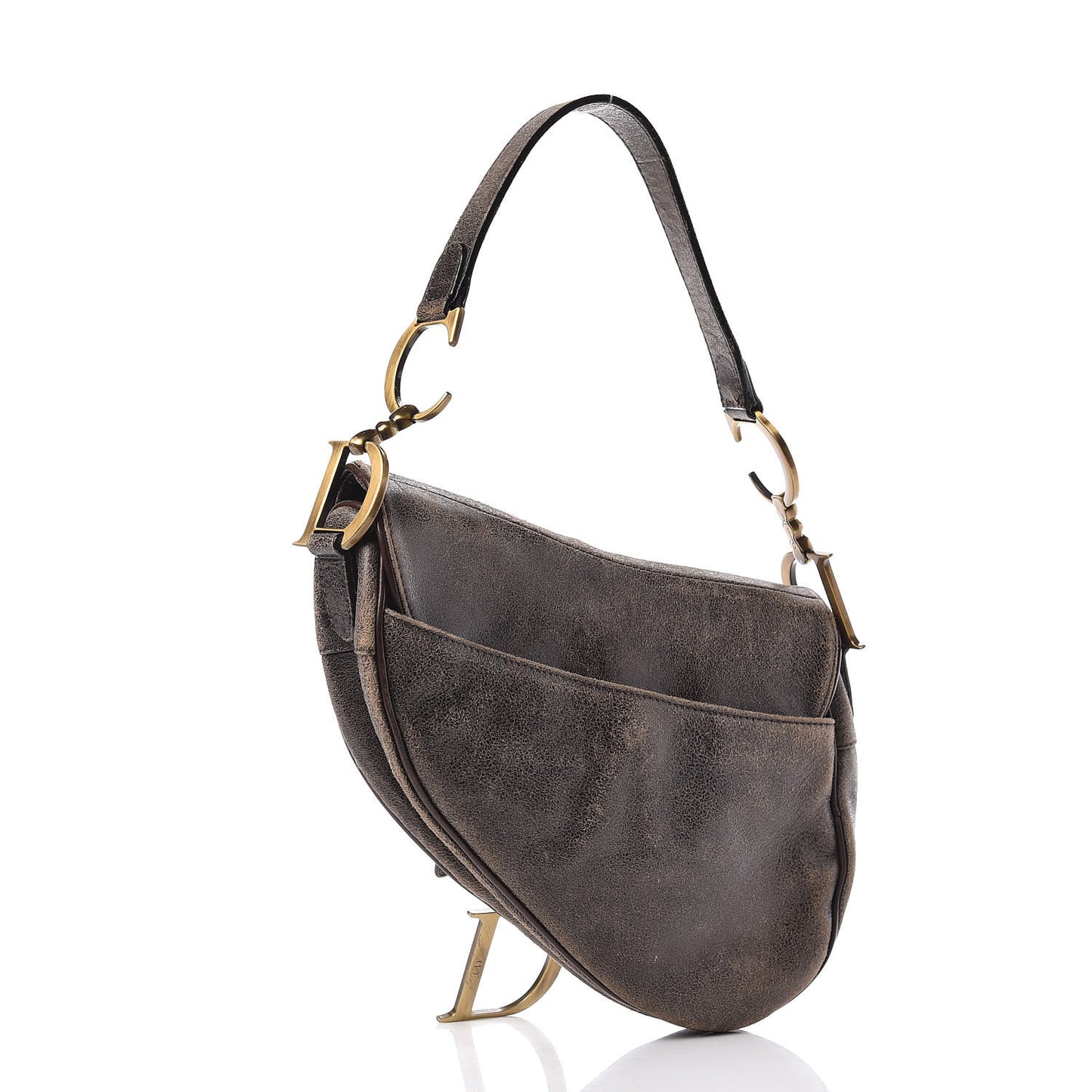 Distressed Calfskin Mini Saddle Bag Brown