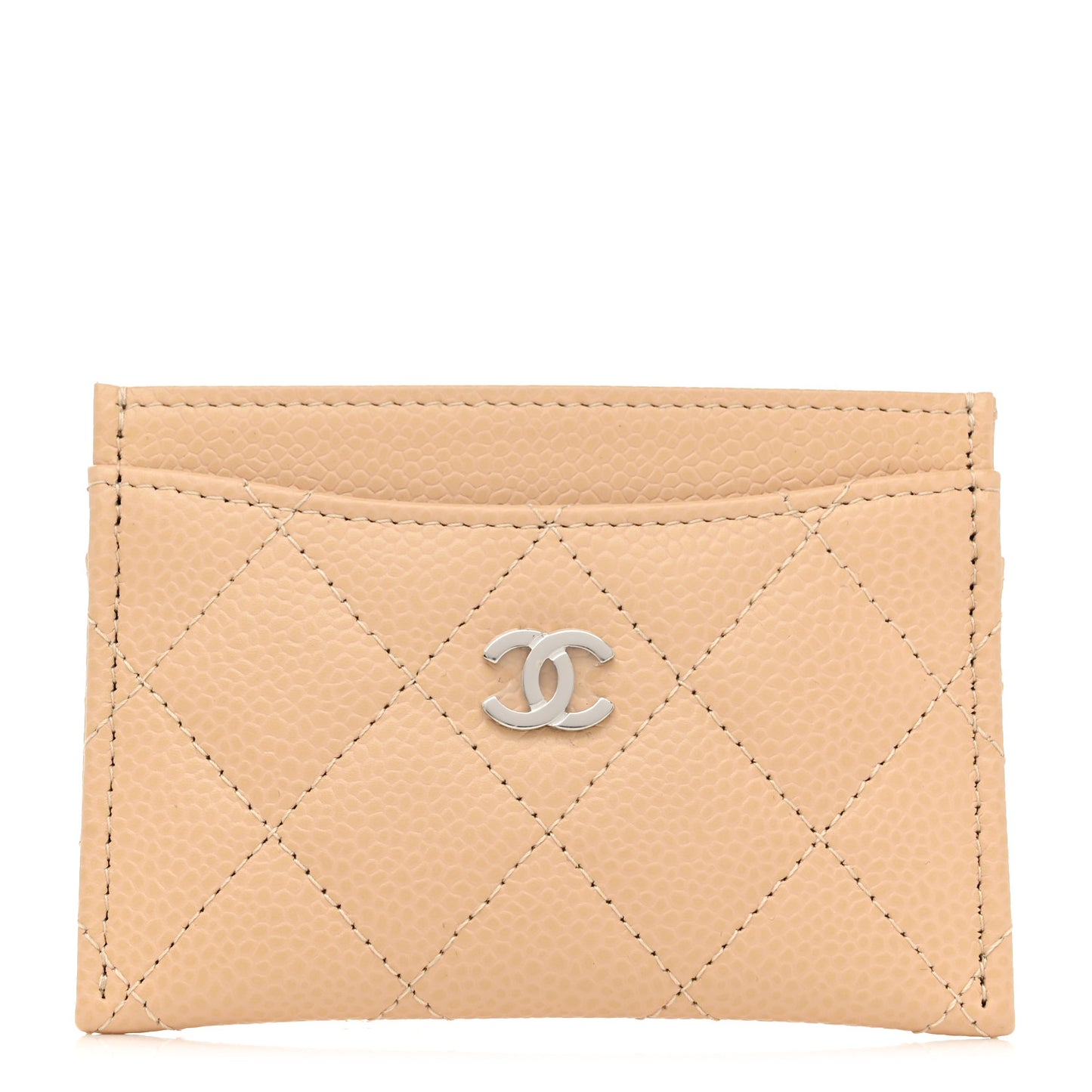 Caviar Quilted Card Holder Beige