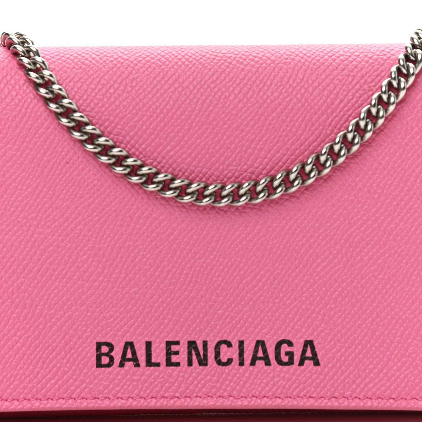 Signature Grained Calfskin Logo Ville Wallet on Chain Bubble Gum Black