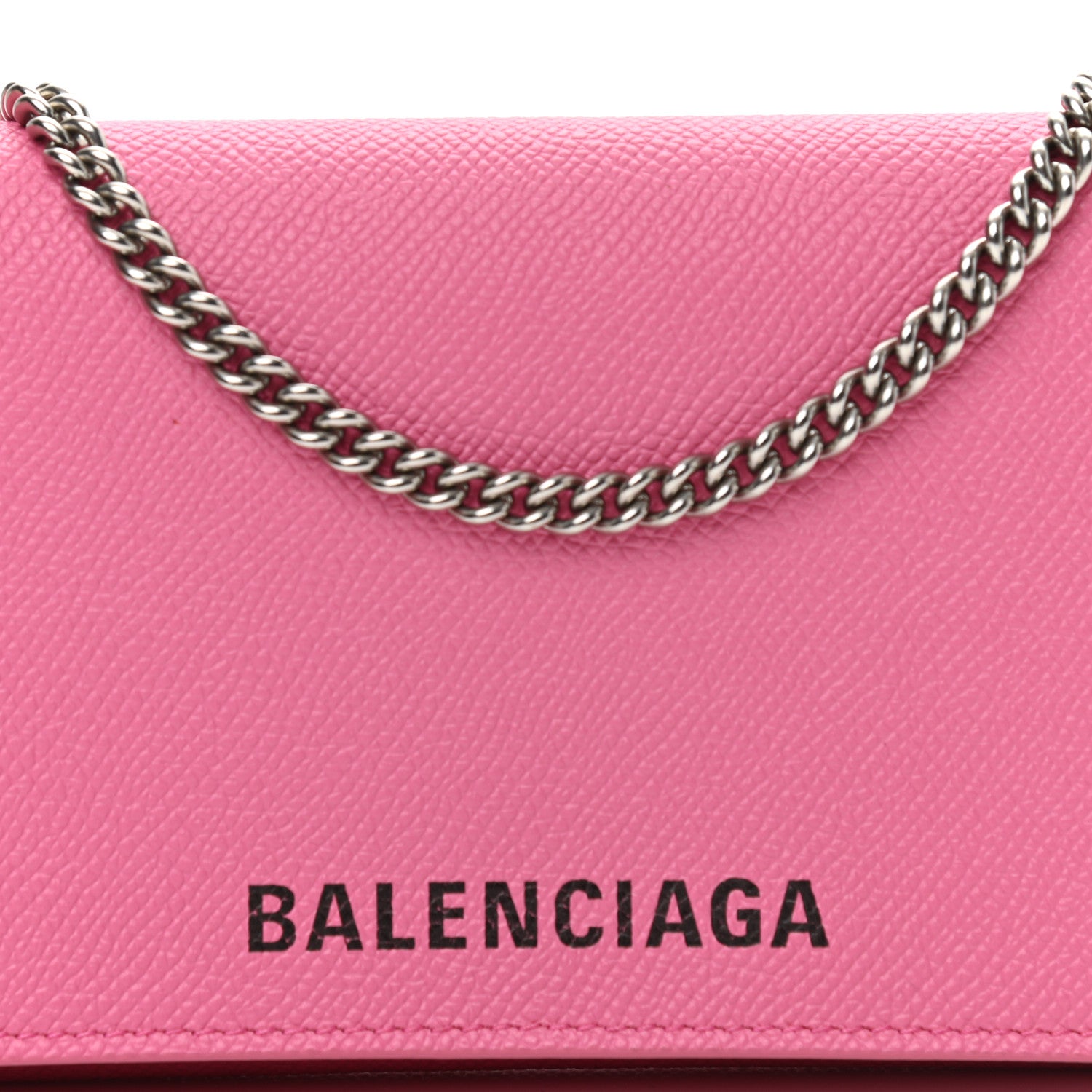 Balenciaga Signature Grained Calfskin Logo Ville Wallet on Chain Bubble Gum Black 8 of 10