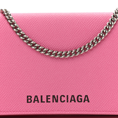 Balenciaga Signature Grained Calfskin Logo Ville Wallet on Chain Bubble Gum Black 8 of 10
