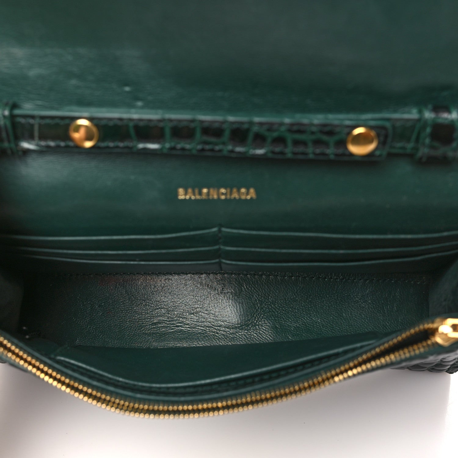 Balenciaga Shiny Calfskin Crocodile Embossed Hourglass Chain Bag Forest Green 5 of 9