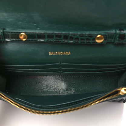 Balenciaga Shiny Calfskin Crocodile Embossed Hourglass Chain Bag Forest Green 5 of 9