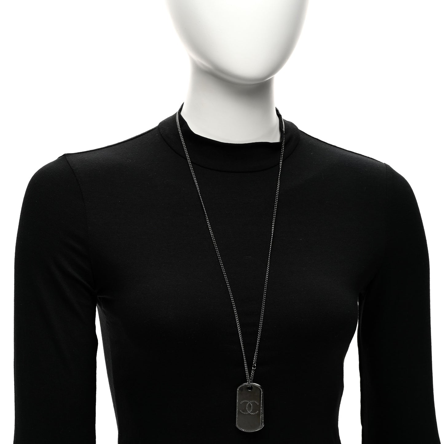 Metal Crystal Ruthenium Dog Tag Charm Necklace Black