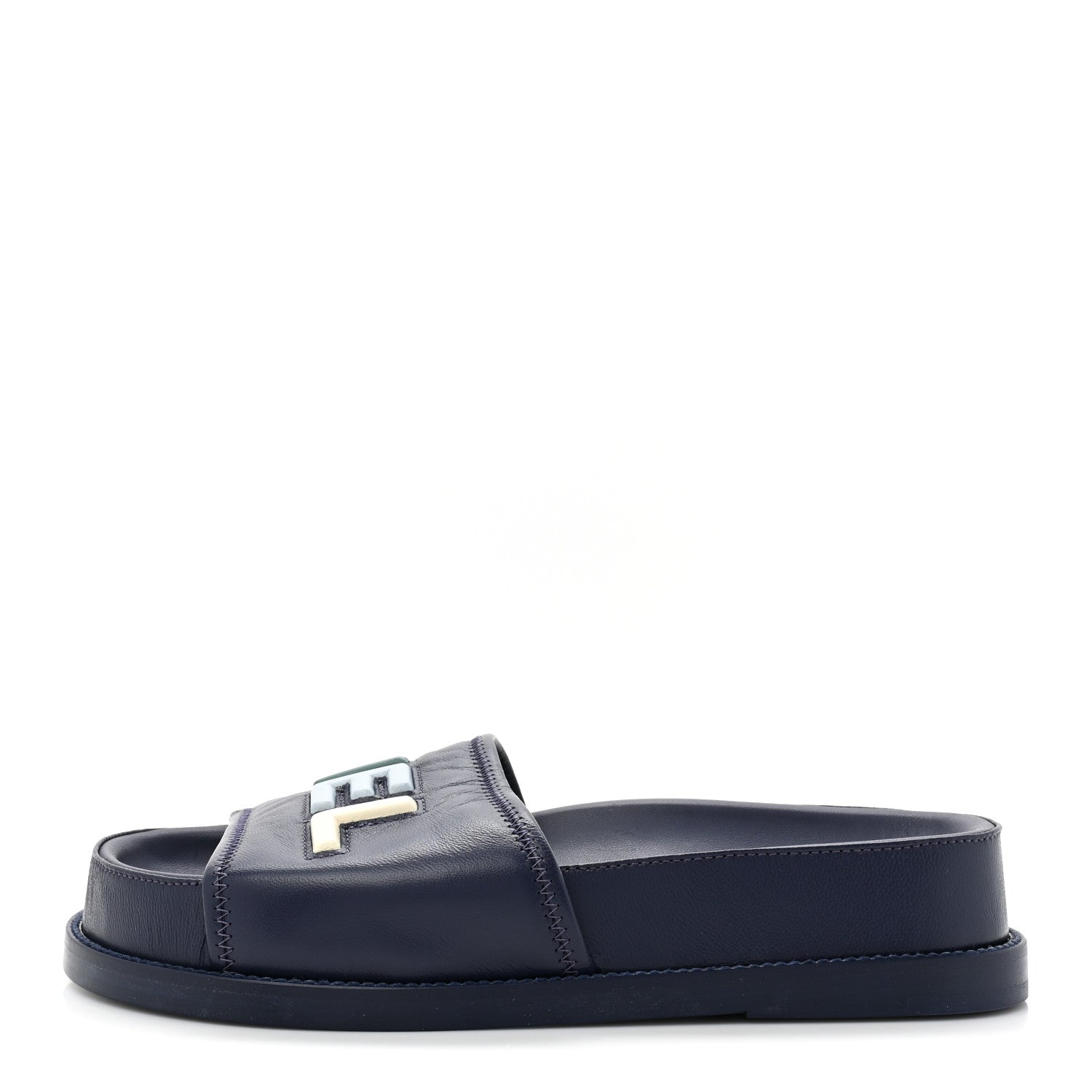 Chanel Lambskin Cha-Nel Mule Sandals 36.5 Navy Multicolor 1 of 11