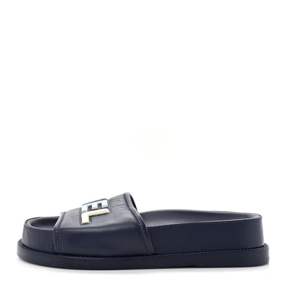 Chanel Lambskin Cha-Nel Mule Sandals 36.5 Navy Multicolor 1 of 11